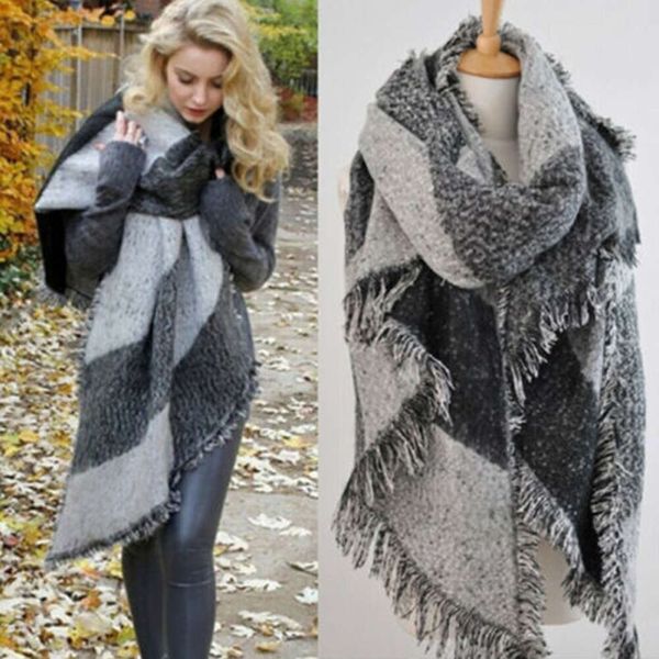 

2021 luxury designer scarves women shawl oversized tartan long cashmere blanket comfortable breathing plate wraps casual daily wear herf and, Blue;gray