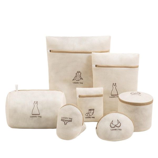 

storage bags 7pcs/set mesh laundry bag polyester home organizer coarse net basket for washing machines bra
