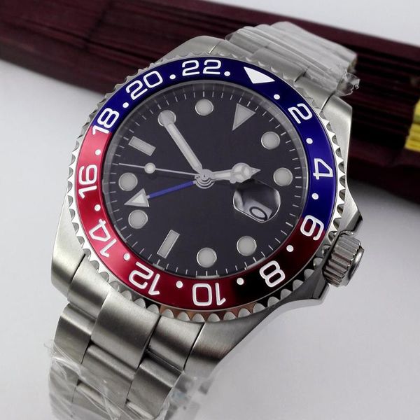 

wristwatches 40mm black sterile dial gmt sapphire glass date luminous case back automatic movement mens watch, Slivery;brown