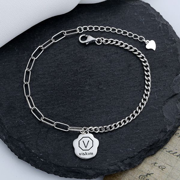 

chaosheng s925 sterling silver ab chain letter v bracelet japanese and korean version cool style personalized girlfriends gift hand, Golden;silver