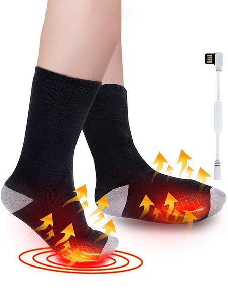 

sports socks electric heated cotton lithium battery 3-temperature levels heating foot warmer wirh usb charging cable 2, Black