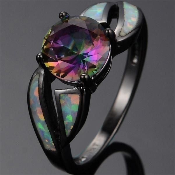 

cluster rings fashion seven-color zircon rhinestone black ring ladies exquisite gifts, Golden;silver