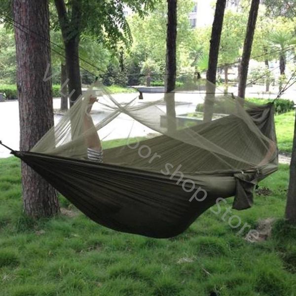 

tents and shelters 1-2 person portable outdoor camping hammock with mosquito net high strength parachute fabric hanging bed hunting sleeping