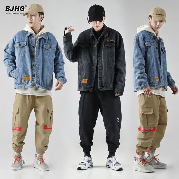 

bjhg spring and autumn denim men's fashion street hip hop loose tooling hiphop embroidered et, Black;brown