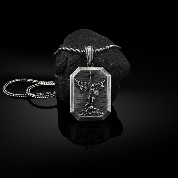 

angel guardian titanium steel tag men's old necklace long sweater chain pendant, Silver