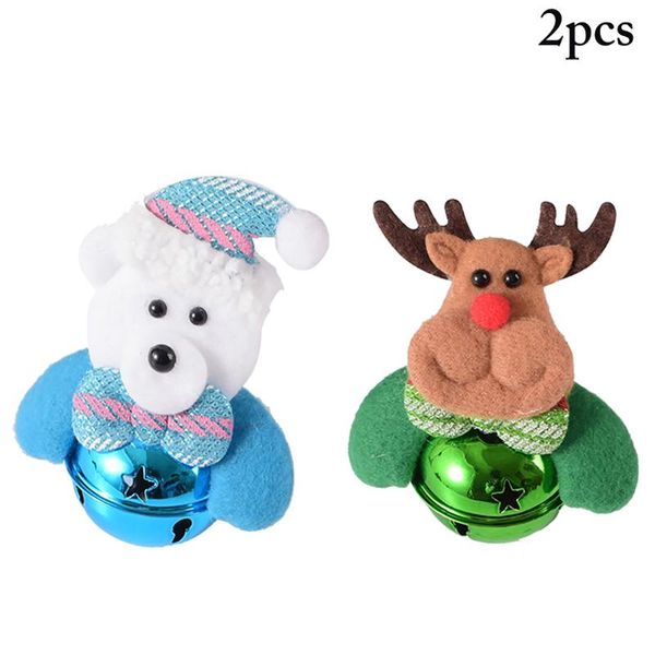 

cat toys 2pcs christmas toy bell plush cartoon cute elk bear with jingle pet accessories for cats