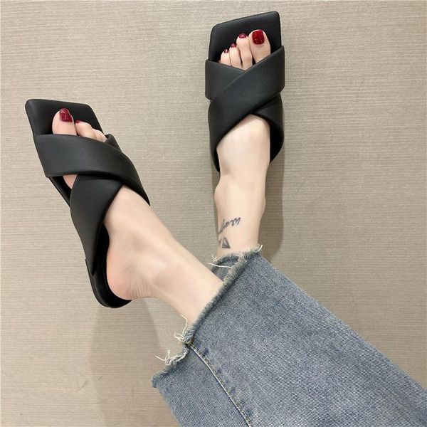 

slippers outdoor flip flops flat 2021 summer footwear women shoes slides comfort for women's sandals, Black