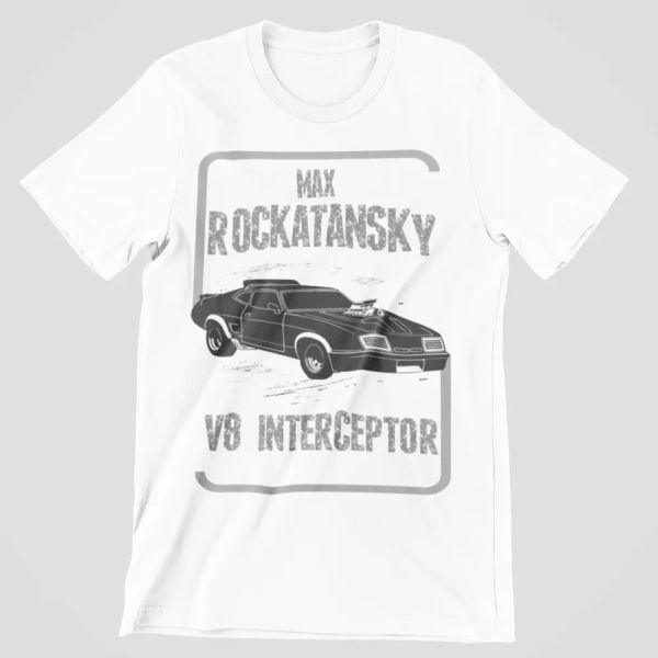 

mad max t-shirt max rockatansky v8 interceptor movie film car tee, White;black