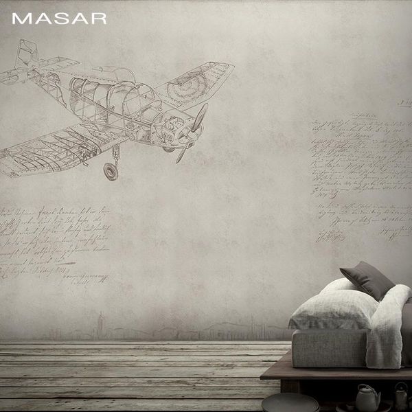 

wallpapers masar simple imitation pencil paintings, airplane murals, boys 'rooms, bedroom, living room, dining wallpaper laboratory