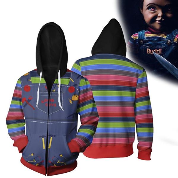 

men's hoodies & sweatshirts childs play chucky 3d print cosplay zip men harajuku streetwear hip hop tee funny pullover tracksuit, Black