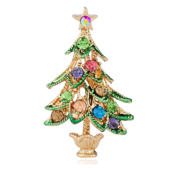 Árvore de Natal Diamantes Broche Pins para Mulheres Diamante Rhinestones Broches Menina Luxo Pin Jóias 4 Cores Antigos Prata Antiga de Ouro