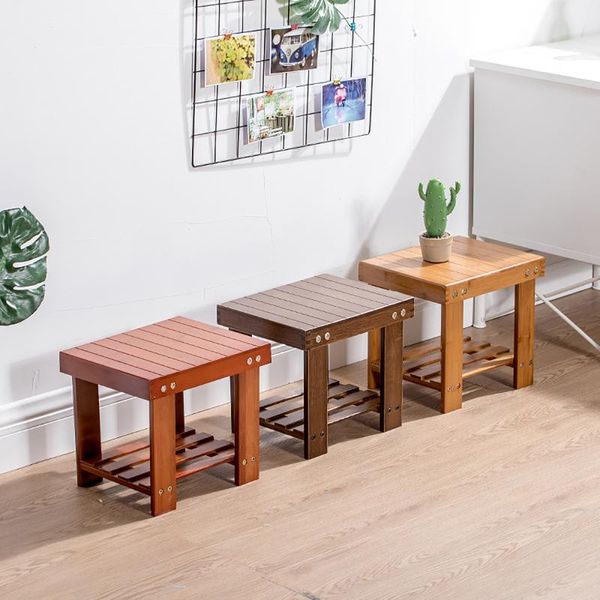 

household pastoral style square stool, living room entryway bathroom balcony creative bamboo footstool laundry stool chair covers