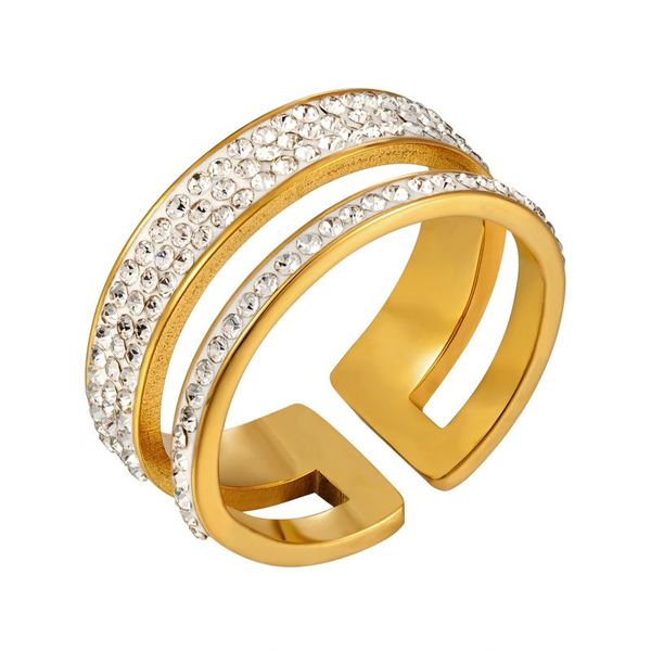 

cluster rings trendy hollow geometric open ring for women men stainless steel simple cz crystals wedding party elegant jewelry, Golden;silver