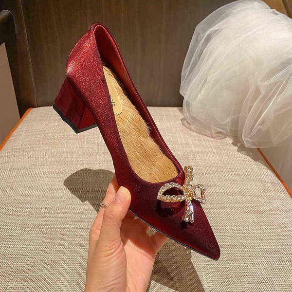 

dress shoes 5118-3 pointed heel's thick heels autumn 2022 french high sense xiuhe wedding drs annual meeting single shoes, Black
