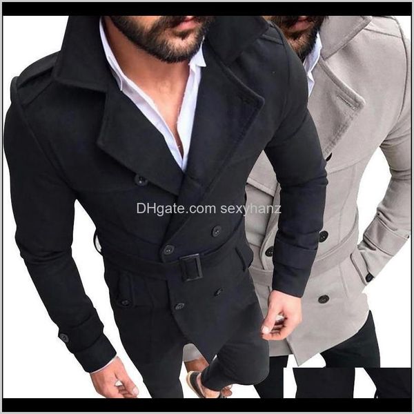 

wool blends outerwear coats mens clothing apparel drop delivery 2021 warm windbreaker trench woolen retro jacket men coat jackets double bre, Black