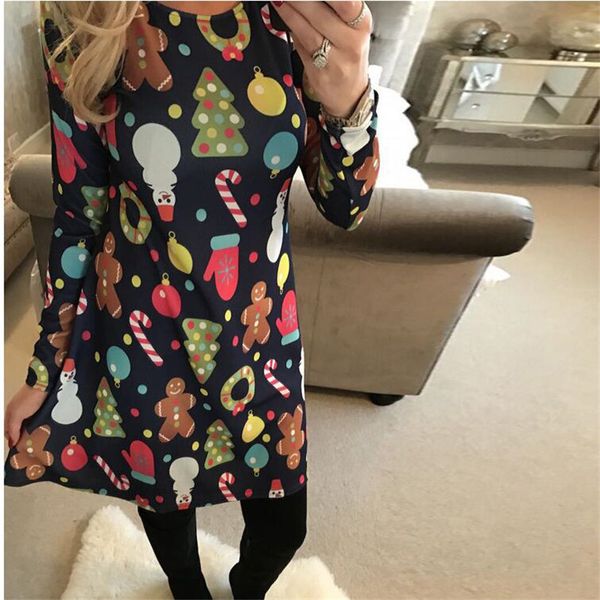 

large sizes 2021 new autumn women casual long sleeve cute christmas tree snowman dresses loose plus size dress vestidos 4xl 5xl x0521, Black;gray
