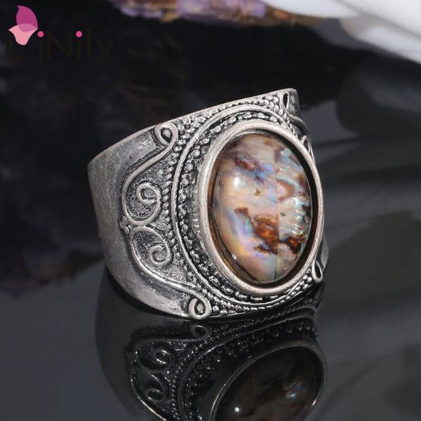 

cluster rings cinily vintage natural abalone stone silver plated man and women jewelry ring gift 6-10 nj438, Golden;silver