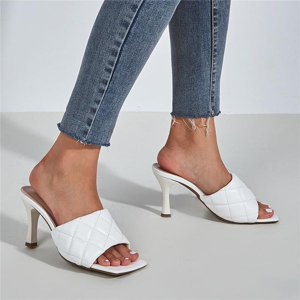 

luxury design slides women high heels fetish summer nude sandals stiletto peep toe mules lattice slippers lady prom shoes, Black