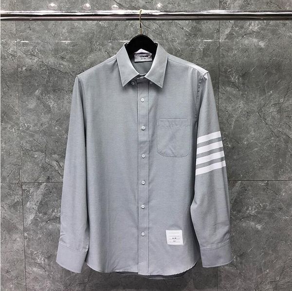 

men's casual shirts fashion 2021 brand men slim gray long sleeve shirt thin turn down collar oxford solid clothing, White;black