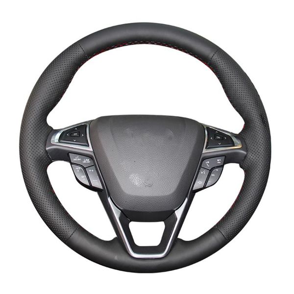 

black artificial leather hand-stitched no-slip car steering wheel cover for mondeo fusion 2013-2021 edge 2021-2021 covers