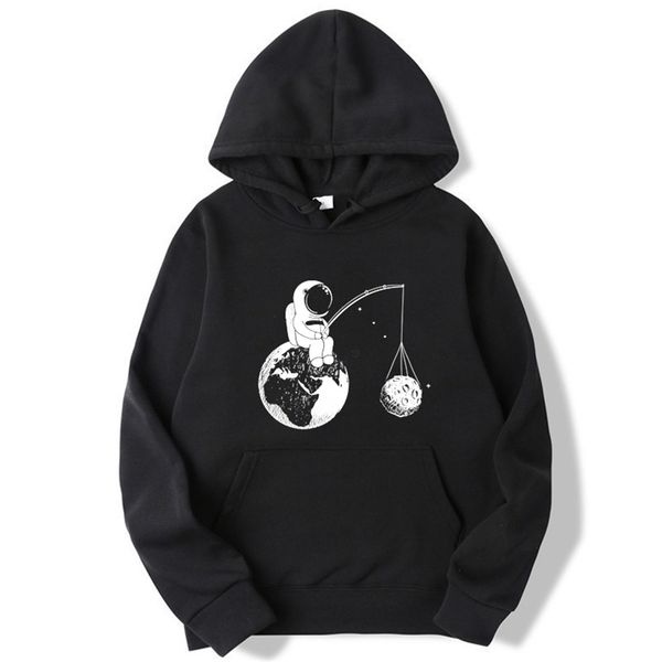 

fashion brand men's hoodies astronaut funny design printing blended cotton spring autumn male casual hip hop sweatshirts hoodie 210813, Black