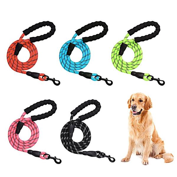 

dog collars & leashes reflective round rope leash for medium large dogs soft foam handle pet nylon traction night safety lead