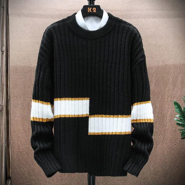 

men's sweaters 2021 spring and autumn long-sleeved bottoming sweater youth color matching casual, White;black