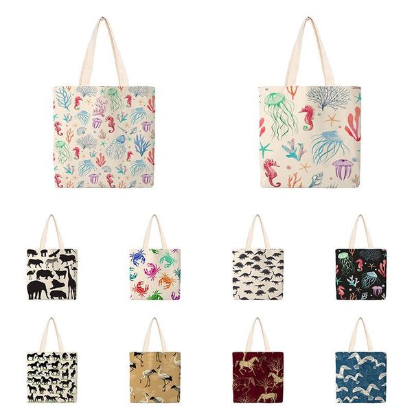 

storage bags classic cartoon animal horse jellyfish print women totes ladies causal leisure handbag shoulder bag eco shopping outdoor