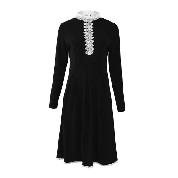 

casual dresses women est elegant vintage mini dress 2021 fashion long sleeve lace patchwork slim pleated short vestidos autumn clothes, Black;gray