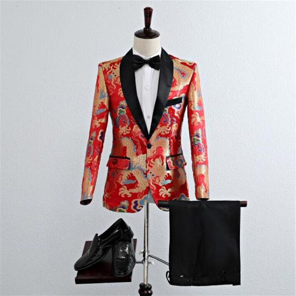 

men's suits & blazers colorful dragon blazer men suit set with pants mens wedding costume singer chinese style stage clothing formal dr, White;black