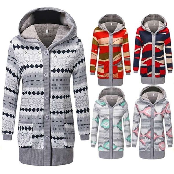 

female autumn winter coat fashion womens fleece pockets button casual long sleeve caps loose coat sweatshirts mujer #j5s 210928, Black