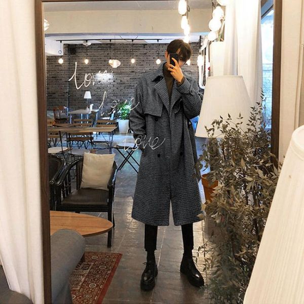 

men's wool & blends the 2021 autumn/winter tartan woolen coats are all rage in belted, Black