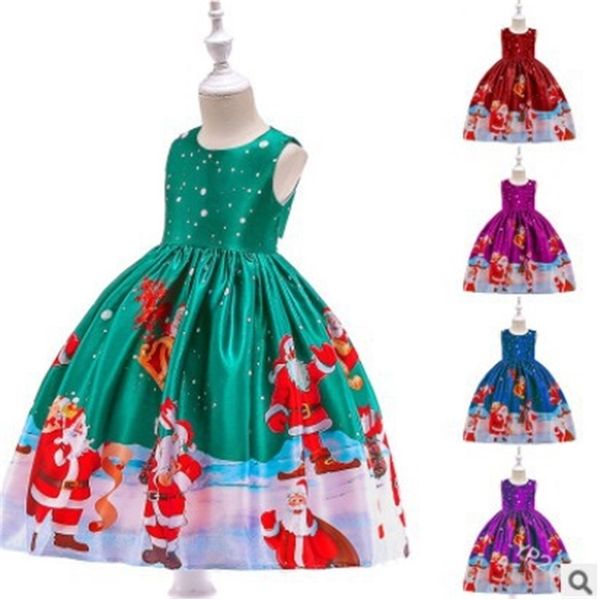 

new children's bread girls round neck sleeveless printed princess dress, Red;yellow
