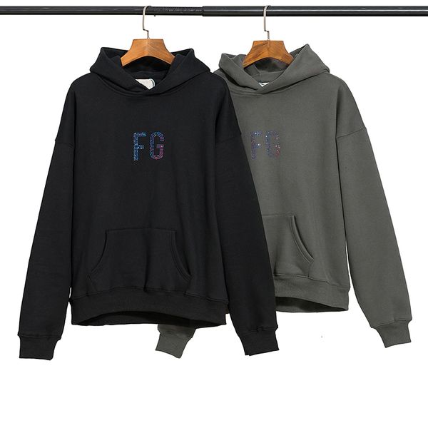 

fog essentials fg diamonds letters hooded sweatshirts women hiphop streetwear fleece hoodies men, Black