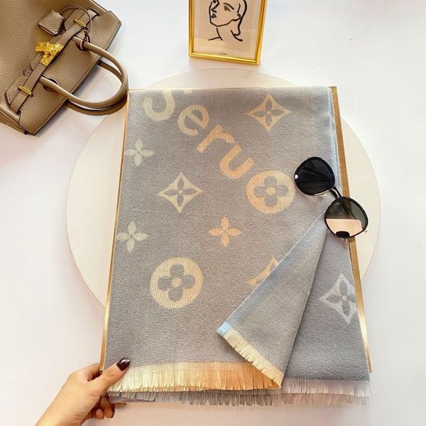 

scarves 2021 autumn and winter four-corner flower imitation cashmere gradient shawl high-end fashion warm scarf wholesale, Blue;gray