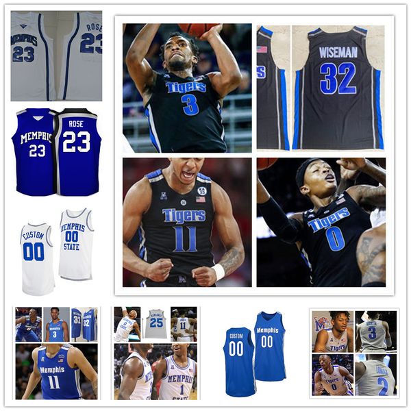 

custom memphis tigers basketball stitched jersey 25 penny hardaway 1 derrick rose 32 james wiseman precious achiuwa joe jackson elliot willi, Black