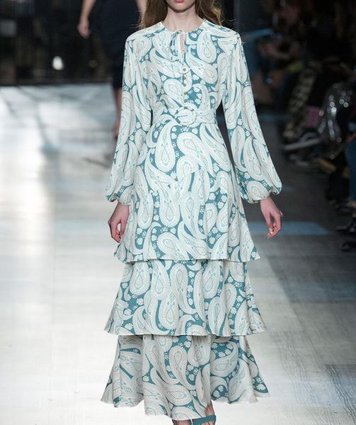 

casual dresses 2021 floral print women dress long sleeve cascading ruffle d4122, Black;gray