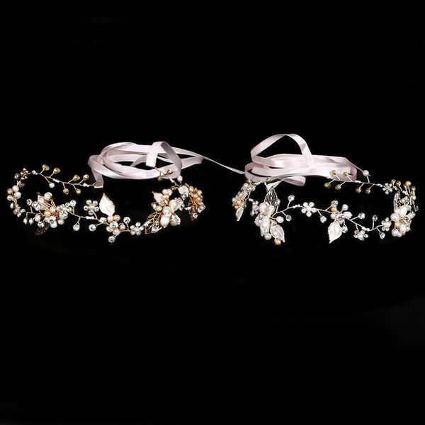 

hair clips & barrettes handmade floral leaf pearl jewelry bridal headpiece silver crystal rhinestone headband wedding accessory my732, Golden;silver