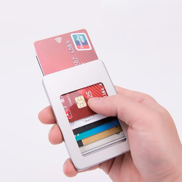 

card holders 2021 minimalist slim holder for men and women aluminum alloy case fashion box, Brown;gray