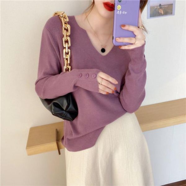 

women's sweaters winter knitting sweater pullover basic v-neck long sleeve solid thin emale casual loose fall clothes for women, White;black