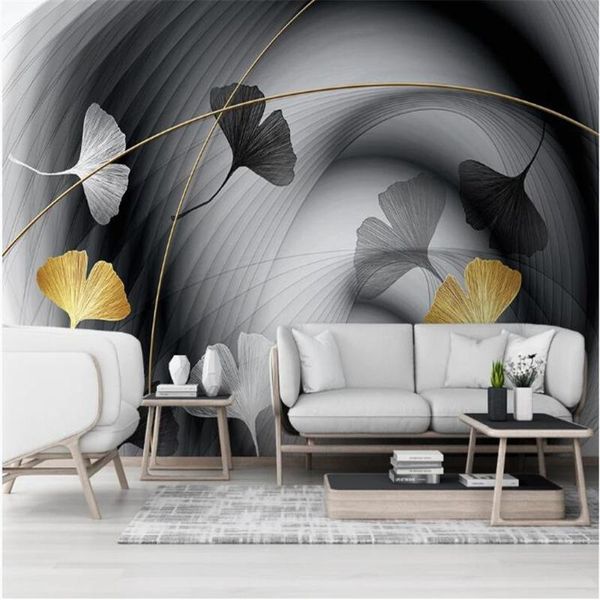 

wallpapers milofi custom 3d wallpaper mural modern minimalist abstract smoke line ginkgo leaf background wall