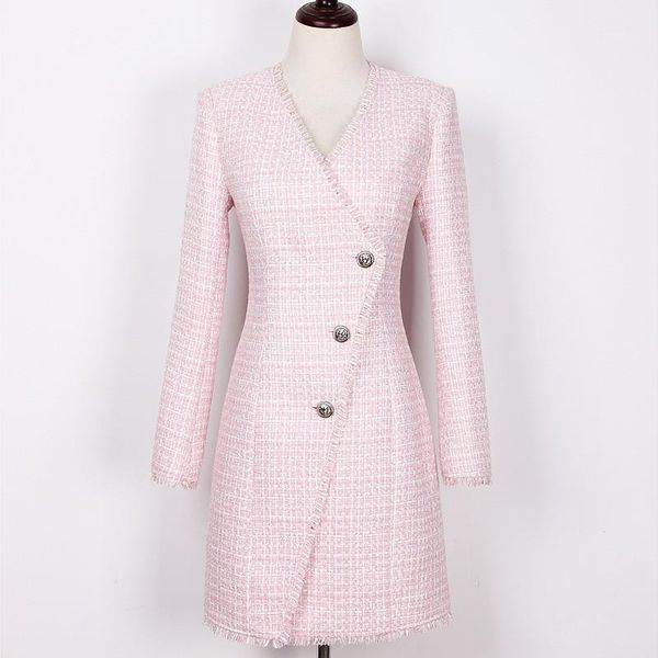 

casual dresses high-end england style dress 2021 autumn a-line woolen vintage fringed shag women elegant vestidos, Black;gray