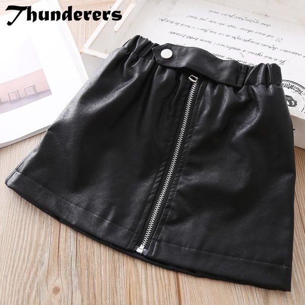 

skirts thunderers autumn winter pu leather kids skirt for girls zipper fashion children spring toddler baby clothes 24m-6y, Blue