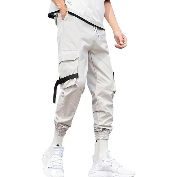 

men's pants fashion style individual pure color overalls nine-minute trousers pant camouflage joggers male, Black