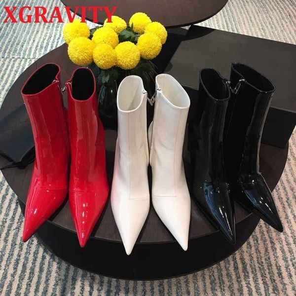 

xgravity spring autumn ladies fashion shoes high heel pumps abnormal heels ladies boots women pointed toe shoess009 210429, Black