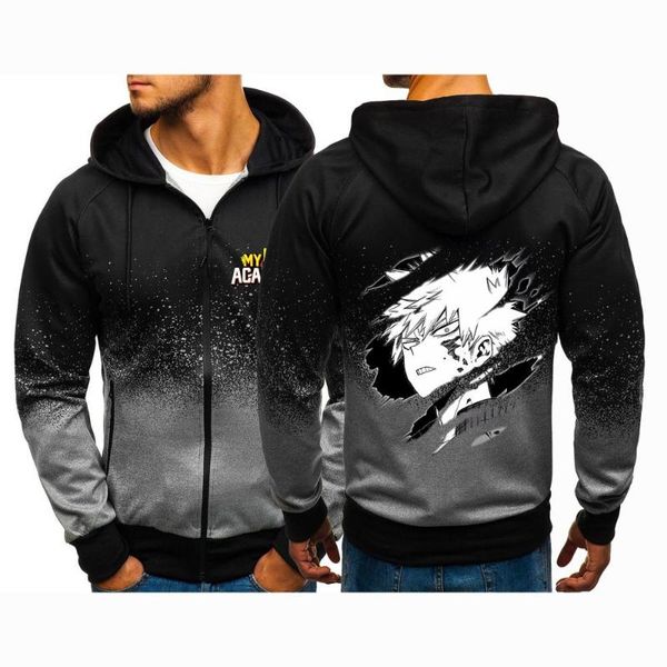 

men's hoodies & sweatshirts anime my hero academia bakugou katsuki harajuku gradient color zipper brand jackets coat, Black