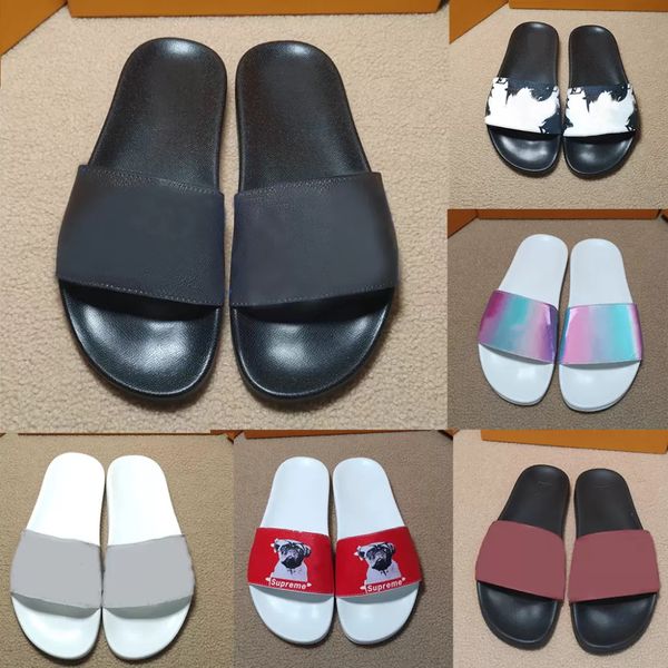 

2022 designer slippers men women slides waterfront brown sandal leather rubber slipper summer beach sandals fashion size 35-46 with box, Black