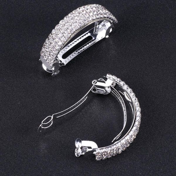 

hair clips 2pcs crystal spring alloy short barrettes for ladies girls (silver)