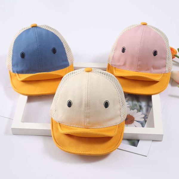 

baby hat summer thin sunshade for boys and girls cartoon super cute net hat children summer cap, Yellow