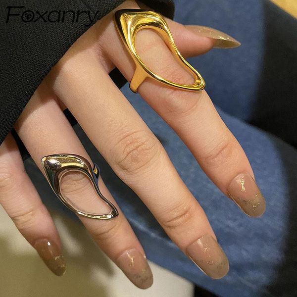 

cluster rings foxanry 925 sterling silver for women trendy elegant vintage creative glossy hollow irregular geometric party jewelry, Golden;silver